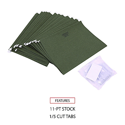 Universal Hanging File Folders, Letter Size, 1/5-Cut Tabs, Standard Green, 25/Box (UNV14115)