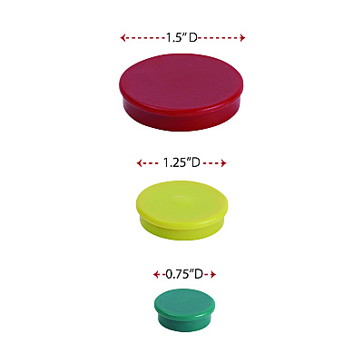 Universal High-Intensity Assorted Magnets, Circles, Assorted Colors, 0.75", 1.25" and 1.5" Diameters, 30/Pack (UNV31251)