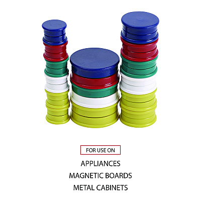 Universal High-Intensity Assorted Magnets, Circles, Assorted Colors, 0.75", 1.25" and 1.5" Diameters, 30/Pack (UNV31251)