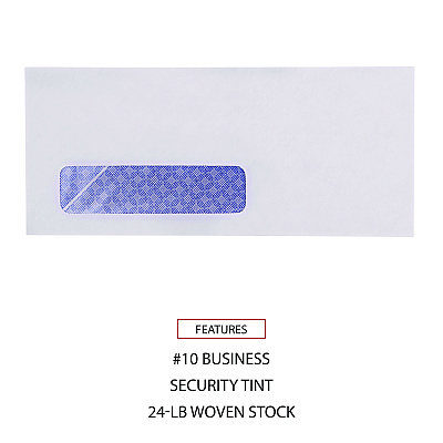 Universal Open-Side Security Tint Business Envelope, 1 Window, #10, Commercial Flap, Gummed Closure, 4.13 x 9.5, White, 500/Box (UNV35203)
