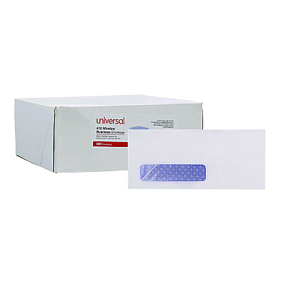 Universal Open-Side Security Tint Business Envelope, 1 Window, #10, Commercial Flap, Gummed Closure, 4.13 x 9.5, White, 500/Box (UNV35203)