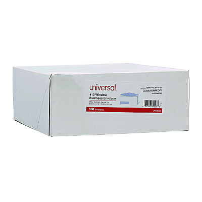Universal Open-Side Security Tint Business Envelope, 1 Window, #10, Commercial Flap, Gummed Closure, 4.13 x 9.5, White, 500/Box (UNV35203)