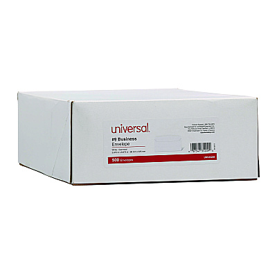 Universal Open-Side Business Envelope, #9, Square Flap, Gummed Closure, 3.88 x 8.88, White, 500/Box (UNV35209)
