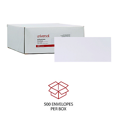 Universal Open-Side Business Envelope, #9, Square Flap, Gummed Closure, 3.88 x 8.88, White, 500/Box (UNV35209)