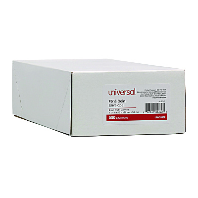 Universal Kraft Coin Envelope, #5 1/2, Round Flap, Gummed Closure, 3.13 x 5.5, Light Brown Kraft, 500/Box (UNV35302)
