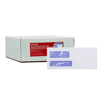 Universal Double Window Business Envelope, #9, Commercial Flap, Gummed Closure, 3.88 x 8.88, White, 500/Box (UNV36301)