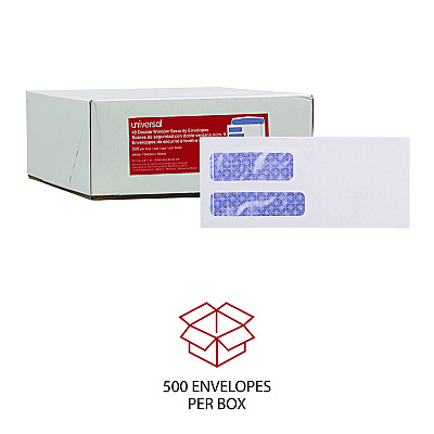 Universal Double Window Business Envelope, #9, Commercial Flap, Gummed Closure, 3.88 x 8.88, White, 500/Box (UNV36301)