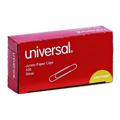 Universal Paper Clips, Jumbo, Smooth, Silver, 100 Clips/Box, 10 Boxes/Pack (UNV72220)