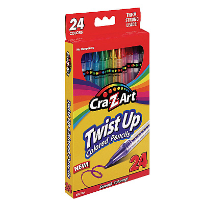 Cra-Z-Art Twist Up Colored Pencils, 24 Assorted Lead Colors, Clear Barrel, 24/Set (CZA1046224)