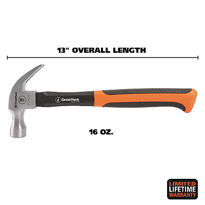 Great Neck 16 oz Claw Hammer with High-Visibility Orange Fiberglass Handle (GNSHG16C)