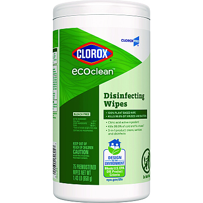 Clorox EcoClean Disinfecting Wipes, 1-Ply, 8 x 7, Unscented, White, 6/Carton (CLO60605CT)