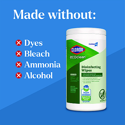 Clorox EcoClean Disinfecting Wipes, 1-Ply, 8 x 7, Unscented, White, 6/Carton (CLO60605CT)