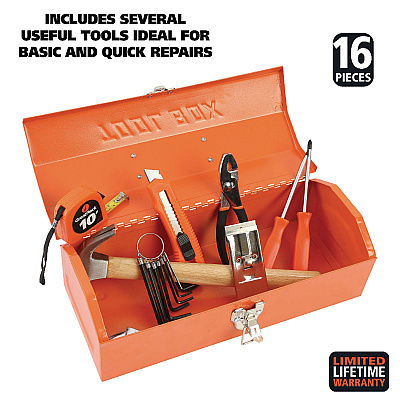Great Neck 16-Piece Light-Duty Office Tool Kit, Metal Box, Red (GNSCTB9)