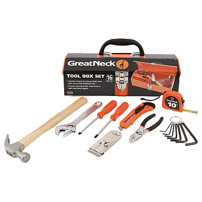 Great Neck 16-Piece Light-Duty Office Tool Kit, Metal Box, Red (GNSCTB9)