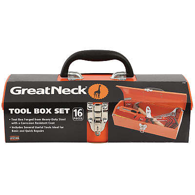 Great Neck 16-Piece Light-Duty Office Tool Kit, Metal Box, Red (GNSCTB9)