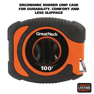 Great Neck English Rule Measuring Tape, 0.38" x 100 ft, Steel, Yellow (GNS100E)