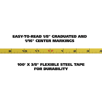 Great Neck English Rule Measuring Tape, 0.38" x 100 ft, Steel, Yellow (GNS100E)