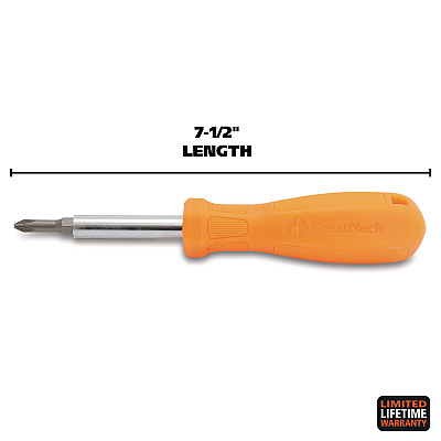 Great Neck 4 In-1 Screwdriver W/interchangeable Phillips/standard Bits, Assorted Colors (GNSSD4BC)