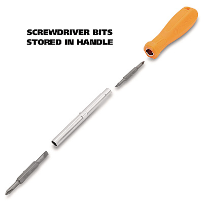 Great Neck 4 In-1 Screwdriver W/interchangeable Phillips/standard Bits, Assorted Colors (GNSSD4BC)