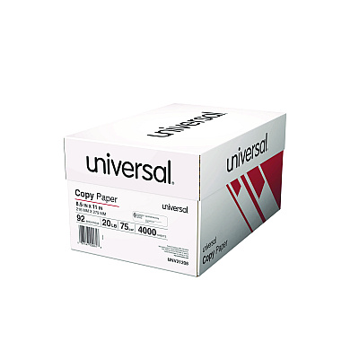 Universal Copy Paper Convenience Carton, 92 Bright, 20 lb Bond Weight, 8.5 x 11, White, 500 Sheets/Ream, 8 Reams/Carton (UNV21208)