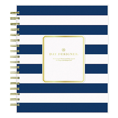 Blue Sky Day Designer Navy Stripe Daily/Monthly Planner, Horizontal Stripe Artwork, 10 x 8, Navy/White Cover, 12-Month (Jan-Dec): 2026 (142098)