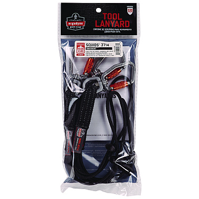 ergodyne Squids 3714 Elastic Tool Tail Lanyard w/Carabiner and Cinch Loop, 10 lb Max Working Capacity, 15" Long, Black, 3/Pack (EGO19766)