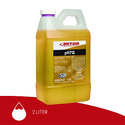 Betco pH7Q Neutral Disinfectant, Pleasant Lemon Scent, 2 L Bottle, 4/Carton (BET3164700)