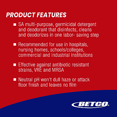 Betco pH7Q Neutral Disinfectant, Pleasant Lemon Scent, 2 L Bottle, 4/Carton (BET3164700)