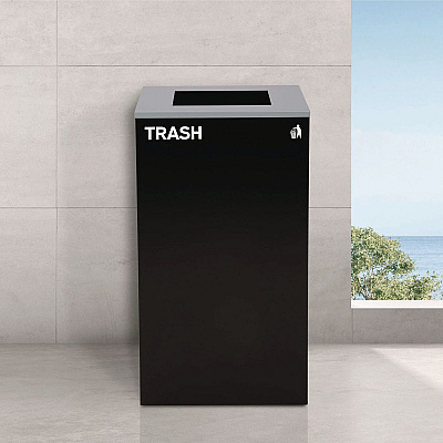 Alpine 29 Gallon Trash/Recycling Cans, Steel, Blue Recycling Can with Square Lid, Black Trash Can with Square Lid (ALH4450BLKKIT1)