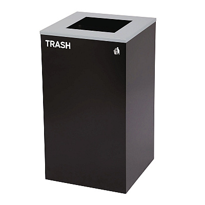 Alpine 29 Gallon Trash/Recycling Cans, Steel, Blue Recycling Can with Square Lid, Black Trash Can with Square Lid (ALH4450BLKKIT1)