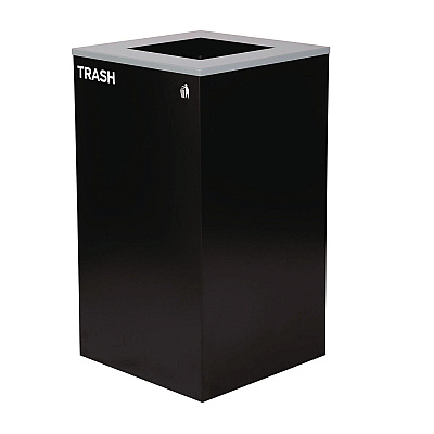 Alpine 29 Gallon Trash/Recycling Cans, Steel, Blue Recycling Can with Square Lid, Black Trash Can with Square Lid (ALH4450BLKKIT1)