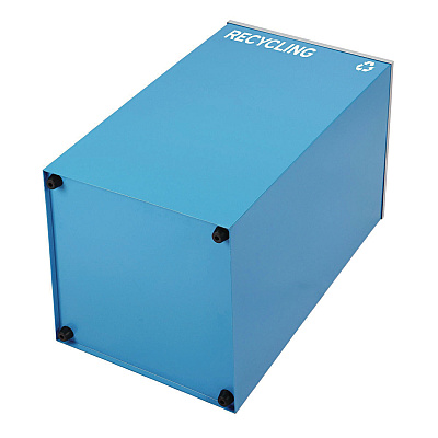 Alpine 29 Gallon Trash/Recycling Cans, Steel, Blue Recycling Can with Square Lid, Black Trash Can with Square Lid (ALH4450BLKKIT1)