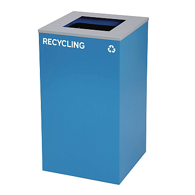 Alpine 29 Gallon Trash/Recycling Cans, Steel, Blue Recycling Can with Square Lid, Black Trash Can with Square Lid (ALH4450BLKKIT1)