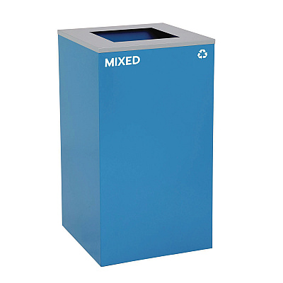 Alpine 29 Gallon Trash/Recycling Cans, Steel, Blue Mixed Recycling Can with Square Lid, Black Trash Can with Square Lid (ALH4450BLKKIT2)