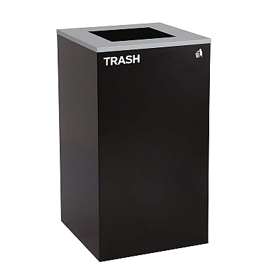 Alpine 29 Gallon Trash/Recycling Cans, Steel, Blue Mixed Recycling Can with Square Lid, Black Trash Can with Square Lid (ALH4450BLKKIT2)