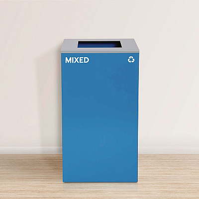 Alpine 29 Gallon Trash/Recycling Cans, Steel, Blue Mixed Recycling Can with Square Lid, Black Trash Can with Square Lid (ALH4450BLKKIT2)