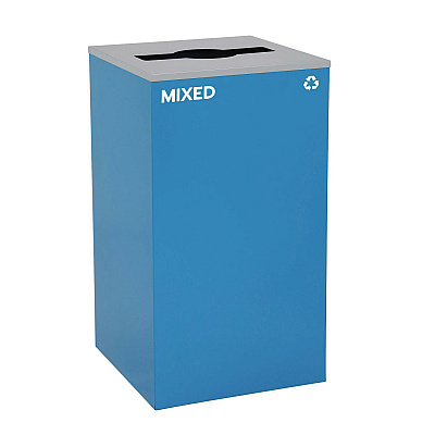 Alpine 29 Gallon Trash/Recycling Cans, Steel, Blue Mixed Recycling with Mixed Lid, Black Trash Can with Square Lid (ALH4450BLKKIT3)