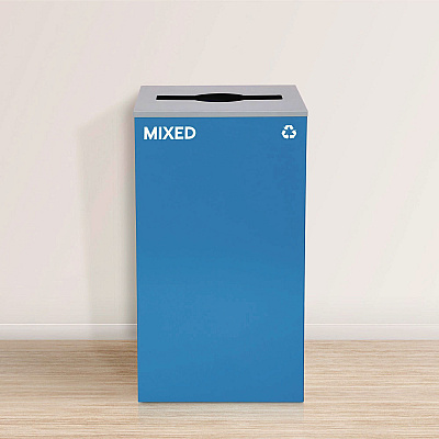Alpine 29 Gallon Trash/Recycling Cans, Steel, Blue Mixed Recycling with Mixed Lid, Black Trash Can with Square Lid (ALH4450BLKKIT3)