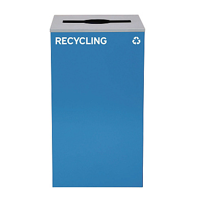 Alpine 29 Gallon Trash/Recycling Cans, Steel, Blue Recycling with Mixed Lid, Black Trash Can with Square Lid (ALH4450BLKKIT4)