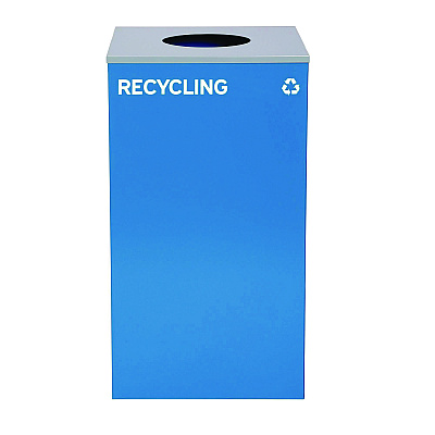 Alpine 29 Gallon Trash/Recycling Cans, Steel, Blue Recycling with Circle Lid, Black Trash Can with Square Lid (ALH4450BLKKIT6)