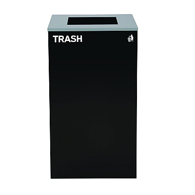 Alpine 29 Gallon Trash/Recycling Cans, Steel, Blue Cans/Bottles Recycling with Circle Lid, Black Trash Can with Square Lid (ALH4450BLKKIT7)