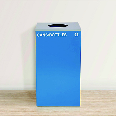 Alpine 29 Gallon Trash/Recycling Cans, Steel, Blue Cans/Bottles Recycling with Circle Lid, Black Trash Can with Square Lid (ALH4450BLKKIT7)