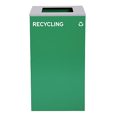 Alpine 29 Gallon Trash/Recycling Cans, Steel, Green Recycling Can with Square Lid, Black Trash Can with Square Lid (ALH4450BLKKIT8)