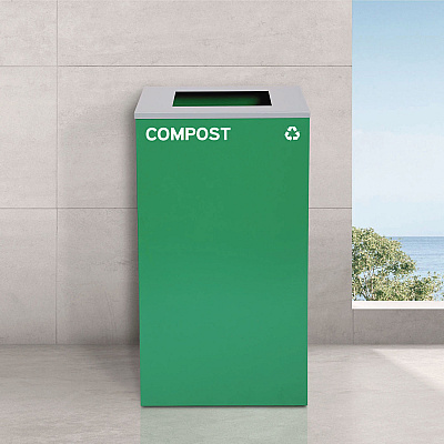 Alpine 29 Gallon Trash/Recycling Cans, Steel, Green Compost Can with Square Lid, Black Trash Can with Square Lid (ALH4450BLKKIT9)
