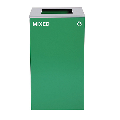 Alpine 29 Gallon Trash/Recycling Cans, Steel, Green Mixed Recycling Can with Square Lid, Black Trash Can with Square Lid (ALH4450BLKKIT10)