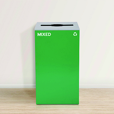 Alpine 29 Gallon Trash/Recycling Cans, Steel, Green Mixed Recycling Can with Mixed Lid, Black Trash Can with Square Lid (ALH4450BLKKIT11)