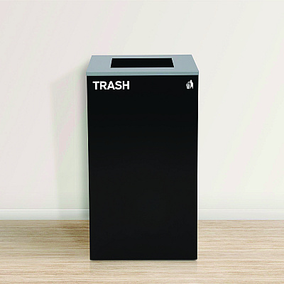 Alpine 29 Gallon Trash/Recycling Cans, Steel, Green Recycling Can with Mixed Lid, Black Trash Can with Square Lid (ALH4450BLKKIT12)