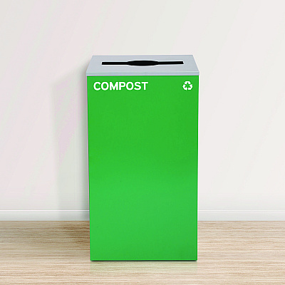 Alpine 29 Gallon Trash/Recycling Cans, Steel, Green Compost Can with Mixed Lid, Black Trash Can with Square Lid (ALH4450BLKKIT13)