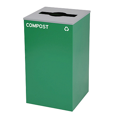Alpine 29 Gallon Trash/Recycling Cans, Steel, Green Compost Can with Mixed Lid, Black Trash Can with Square Lid (ALH4450BLKKIT13)