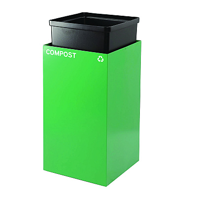Alpine 29 Gallon Trash/Recycling Cans, Steel, Green Compost Can with Mixed Lid, Black Trash Can with Square Lid (ALH4450BLKKIT13)